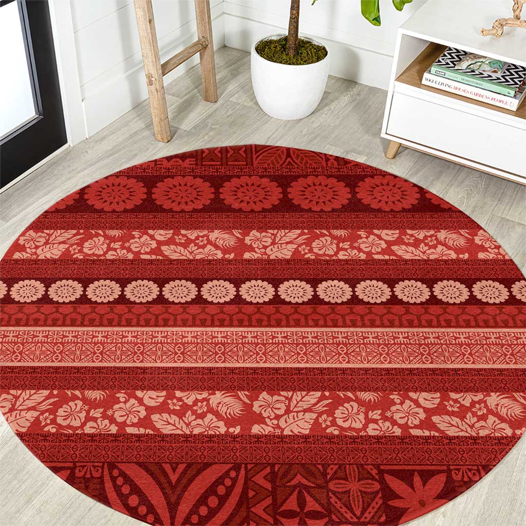 Fiji Marau na Kerisimasi Round Carpet Red Tapa Masi Inspired Christmas LT9 Red - Polynesian Pride