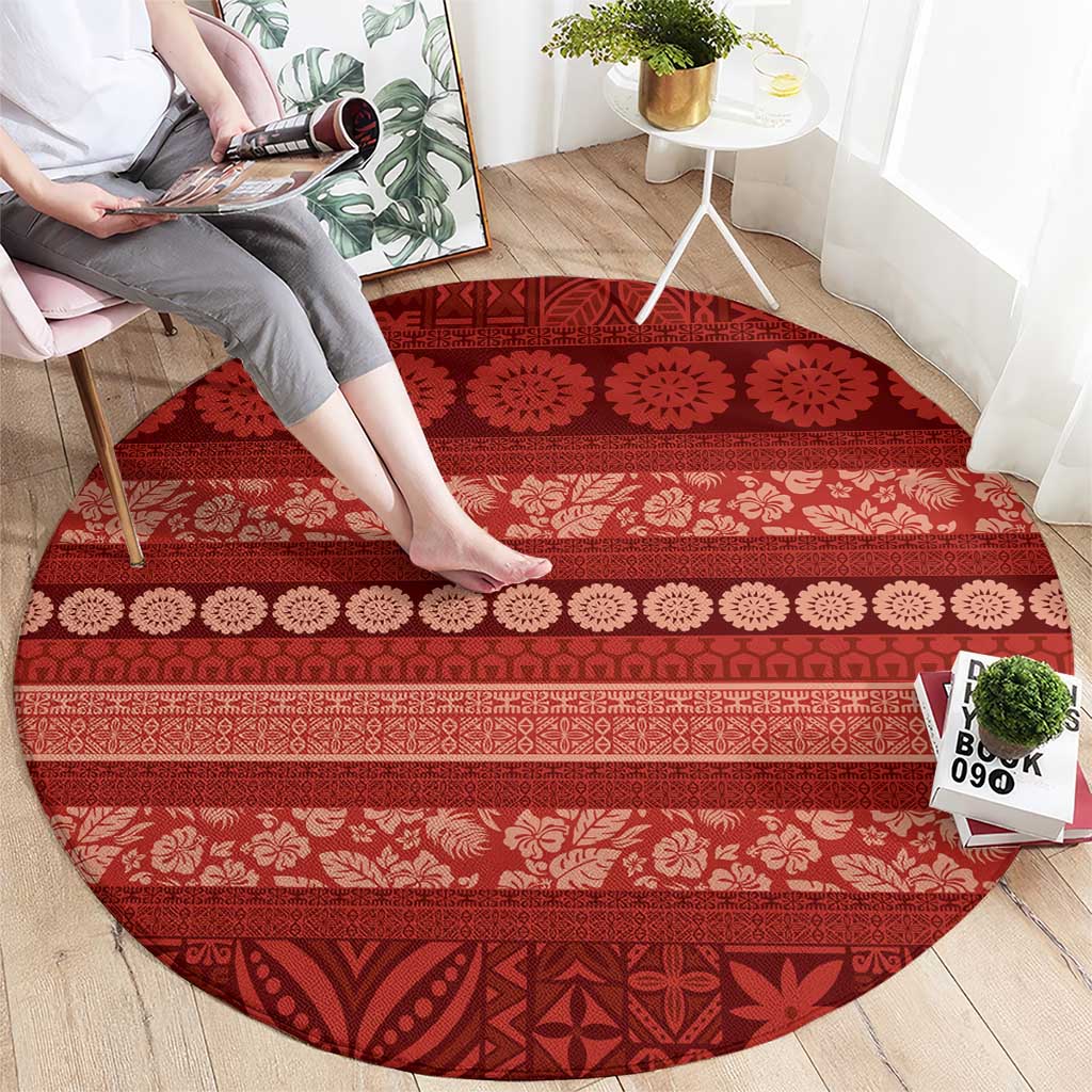 Fiji Marau na Kerisimasi Round Carpet Red Tapa Masi Inspired Christmas LT9 - Polynesian Pride