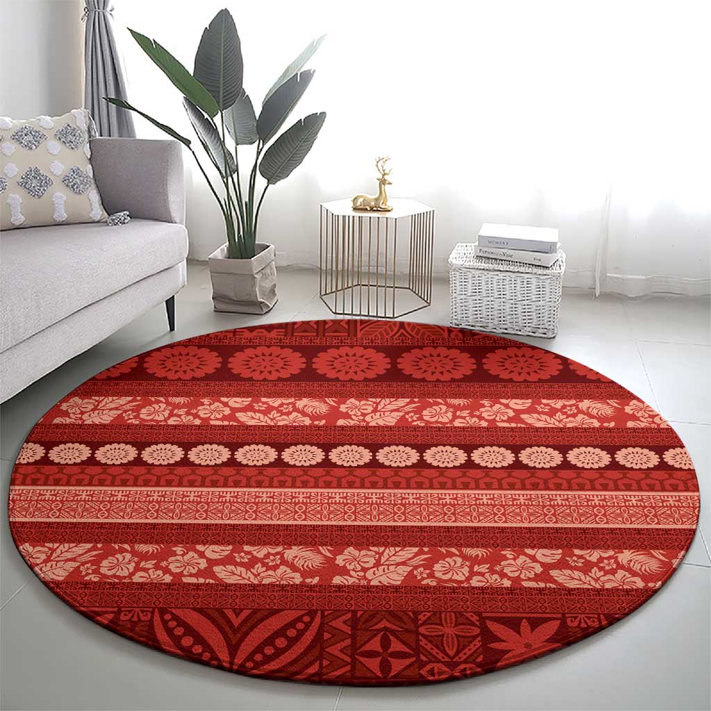Fiji Marau na Kerisimasi Round Carpet Red Tapa Masi Inspired Christmas LT9 - Polynesian Pride