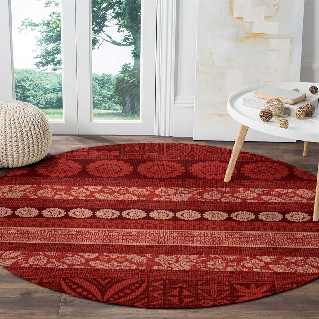Fiji Marau na Kerisimasi Round Carpet Red Tapa Masi Inspired Christmas LT9 - Polynesian Pride