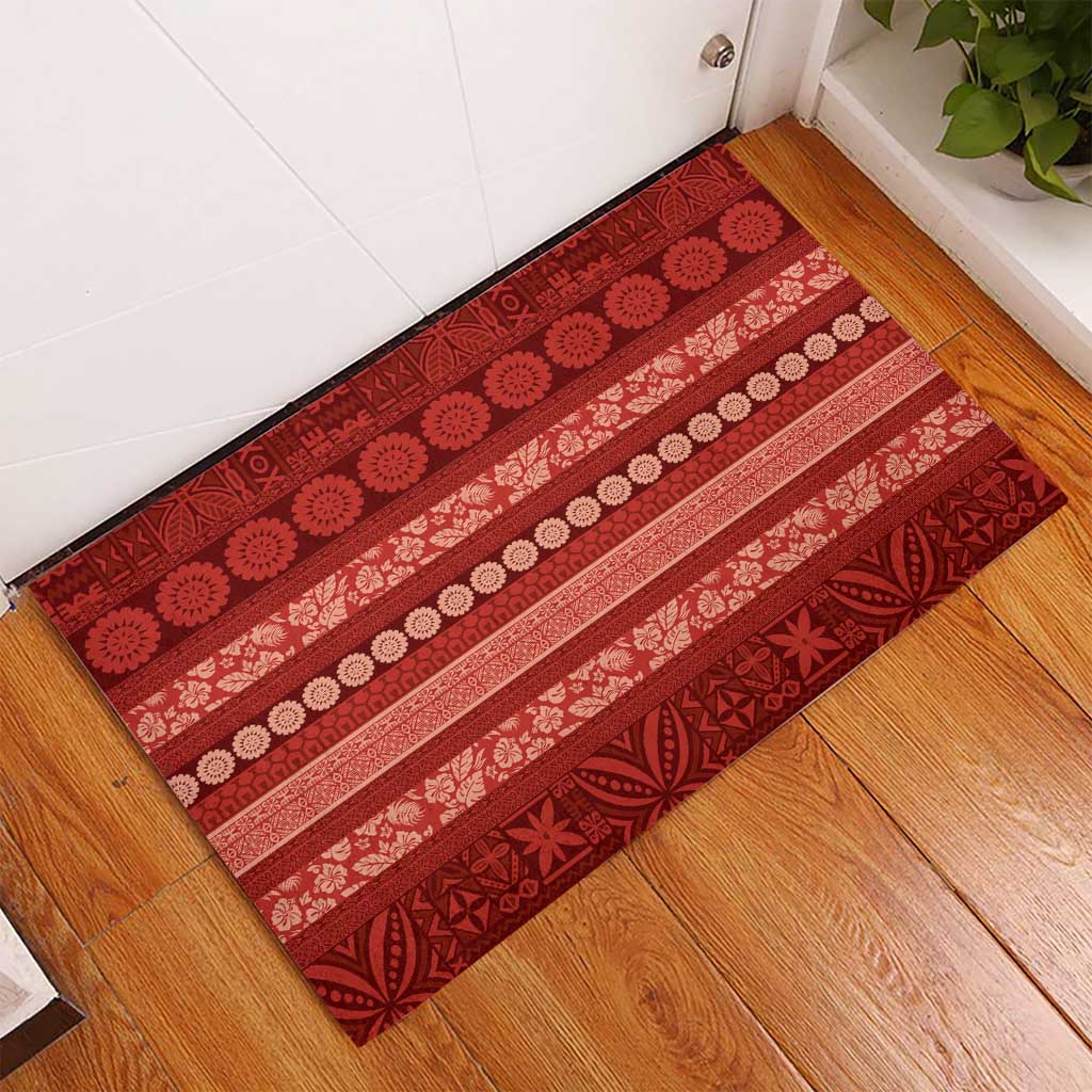 Fiji Marau na Kerisimasi Rubber Doormat Red Tapa Masi Inspired Christmas - Polynesian Pride