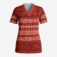 Fiji Marau na Kerisimasi Scrub Top Red Tapa Masi Inspired Christmas - Polynesian Pride