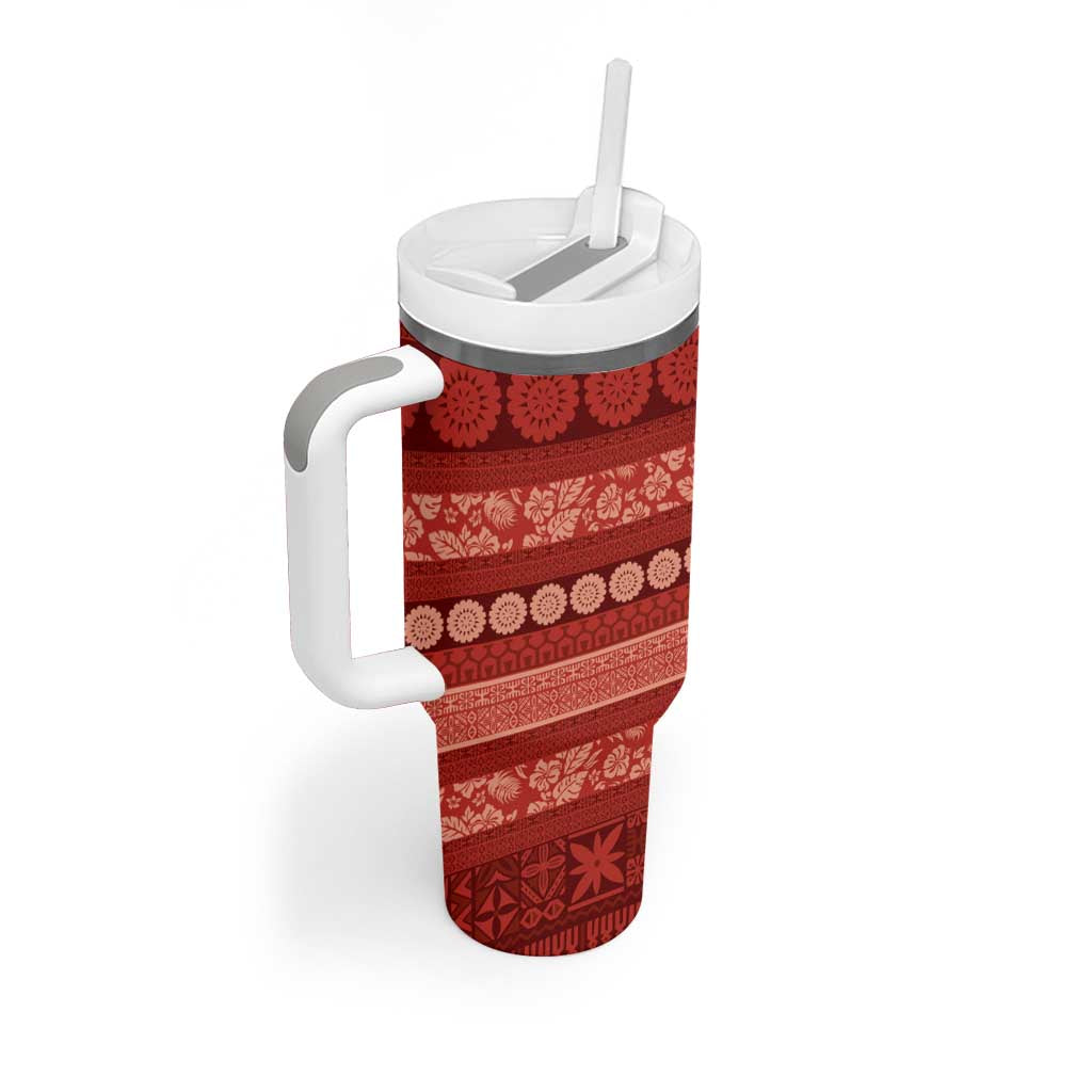 Fiji Marau na Kerisimasi Tumbler With Handle Red Tapa Masi Inspired Christmas - Polynesian Pride
