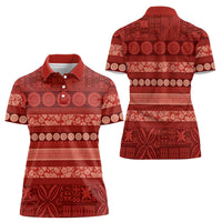 Fiji Marau na Kerisimasi Women Polo Shirt Red Tapa Masi Inspired Christmas - Polynesian Pride