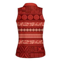 Fiji Marau na Kerisimasi Women Sleeveless Polo Shirt Red Tapa Masi Inspired Christmas LT9 - Polynesian Pride
