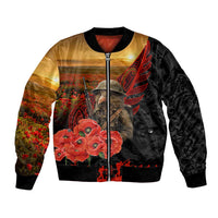 Maori Kiwi Soldier Fern Tattoo ANZAC Day Bomber Jacket Lest We Forget LT9 Unisex Black - Polynesian Pride