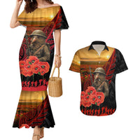 Maori Kiwi Soldier Fern Tattoo ANZAC Day Couples Matching Mermaid Dress and Hawaiian Shirt Lest We Forget LT9 Black - Polynesian Pride