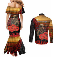 Maori Kiwi Soldier Fern Tattoo ANZAC Day Couples Matching Mermaid Dress and Long Sleeve Button Shirt Lest We Forget LT9 - Polynesian Pride