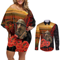 Maori Kiwi Soldier Fern Tattoo ANZAC Day Couples Matching Off Shoulder Short Dress and Long Sleeve Button Shirt Lest We Forget LT9 Black - Polynesian Pride