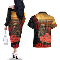 Maori Kiwi Soldier Fern Tattoo ANZAC Day Couples Matching Off The Shoulder Long Sleeve Dress and Hawaiian Shirt Lest We Forget LT9 - Polynesian Pride