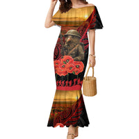 Maori Kiwi Soldier Fern Tattoo ANZAC Day Family Matching Mermaid Dress and Hawaiian Shirt Lest We Forget LT9 Mom's Dress Black - Polynesian Pride