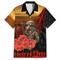 Maori Kiwi Soldier Fern Tattoo ANZAC Day Family Matching Off The Shoulder Long Sleeve Dress and Hawaiian Shirt Lest We Forget LT9 Dad's Shirt - Short Sleeve Black - Polynesian Pride