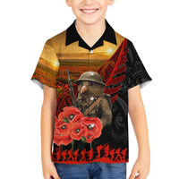 Maori Kiwi Soldier Fern Tattoo ANZAC Day Family Matching Off The Shoulder Long Sleeve Dress and Hawaiian Shirt Lest We Forget LT9 Son's Shirt Black - Polynesian Pride