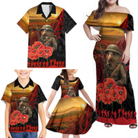 Maori Kiwi Soldier Fern Tattoo ANZAC Day Family Matching Off Shoulder Maxi Dress and Hawaiian Shirt Lest We Forget LT9 - Polynesian Pride