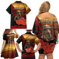 Maori Kiwi Soldier Fern Tattoo ANZAC Day Family Matching Off Shoulder Short Dress and Hawaiian Shirt Lest We Forget LT9 - Polynesian Pride