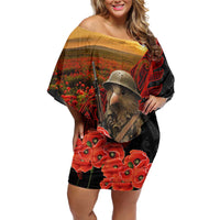 Maori Kiwi Soldier Fern Tattoo ANZAC Day Family Matching Off Shoulder Short Dress and Hawaiian Shirt Lest We Forget LT9 Mom's Dress Black - Polynesian Pride