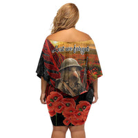 Maori Kiwi Soldier Fern Tattoo ANZAC Day Family Matching Off Shoulder Short Dress and Hawaiian Shirt Lest We Forget LT9 - Polynesian Pride