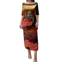 Maori Kiwi Soldier Fern Tattoo ANZAC Day Family Matching Puletasi and Hawaiian Shirt Lest We Forget LT9 Mom's Dress Black - Polynesian Pride