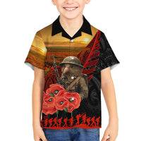 Maori Kiwi Soldier Fern Tattoo ANZAC Day Family Matching Puletasi and Hawaiian Shirt Lest We Forget LT9 Son's Shirt Black - Polynesian Pride