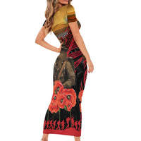 Maori Kiwi Soldier Fern Tattoo ANZAC Day Family Matching Short Sleeve Bodycon Dress and Hawaiian Shirt Lest We Forget LT9 - Polynesian Pride