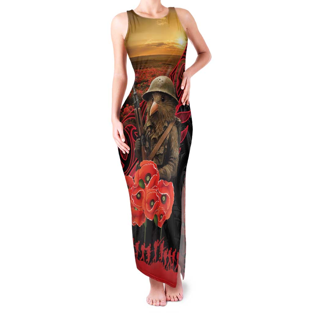 Maori Kiwi Soldier Fern Tattoo ANZAC Day Family Matching Tank Maxi Dress and Hawaiian Shirt Lest We Forget LT9 Mom's Dress Black - Polynesian Pride