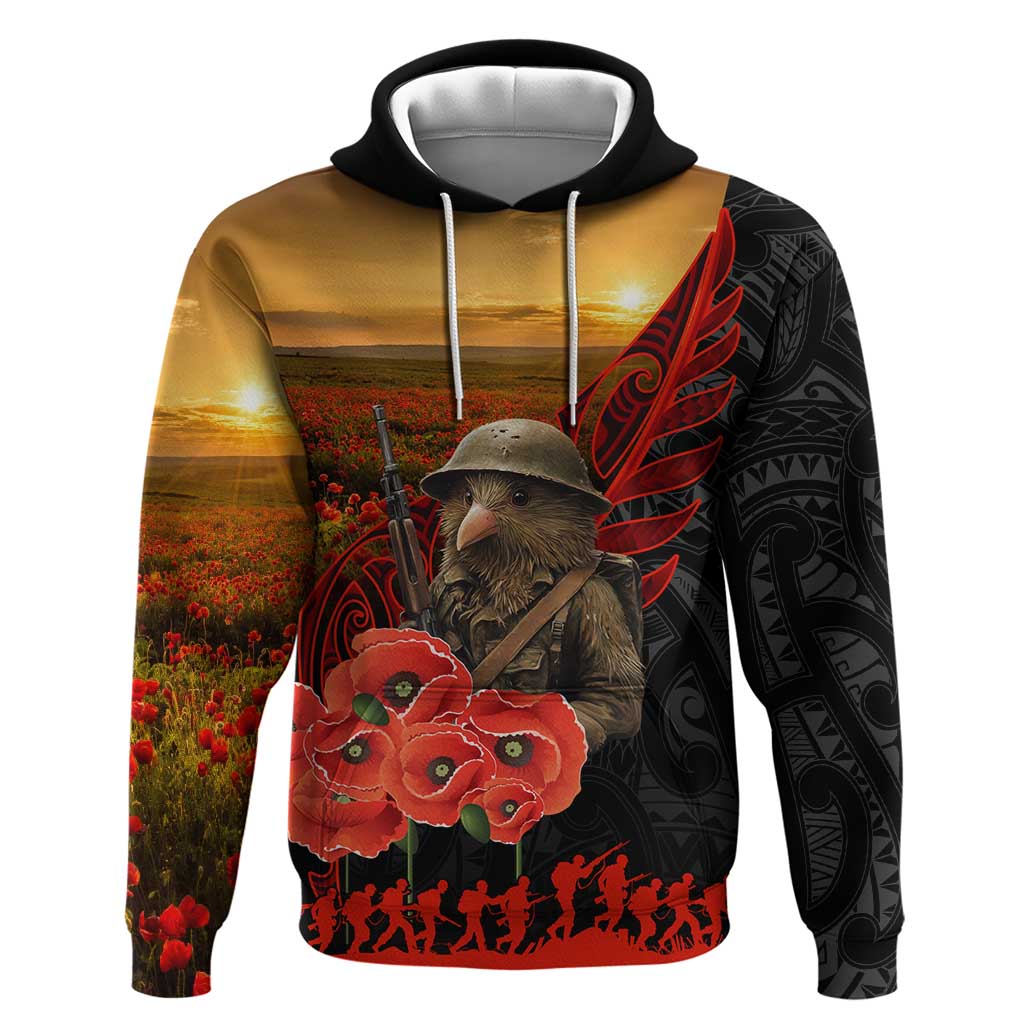 Maori Kiwi Soldier Fern Tattoo ANZAC Day Hoodie Lest We Forget LT9 Pullover Hoodie Black - Polynesian Pride