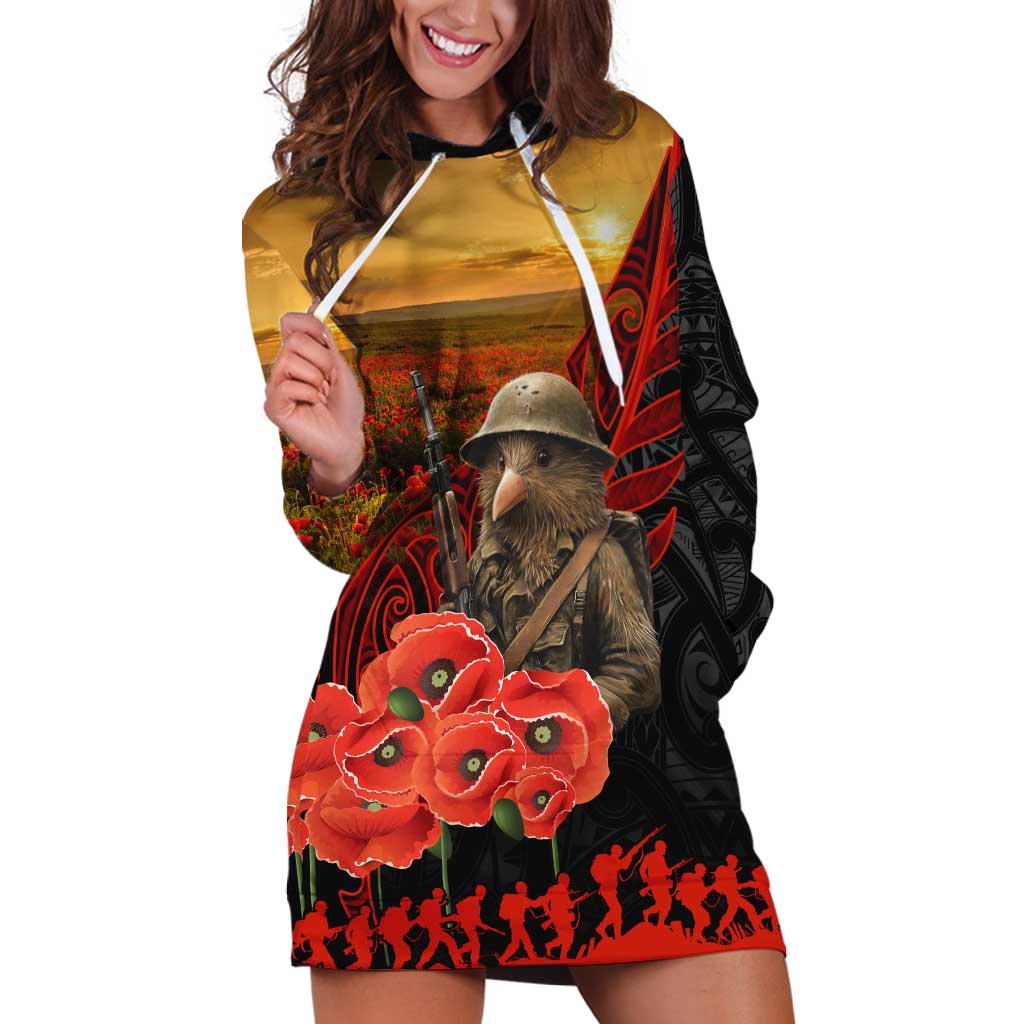 Maori Kiwi Soldier Fern Tattoo ANZAC Day Hoodie Dress Lest We Forget