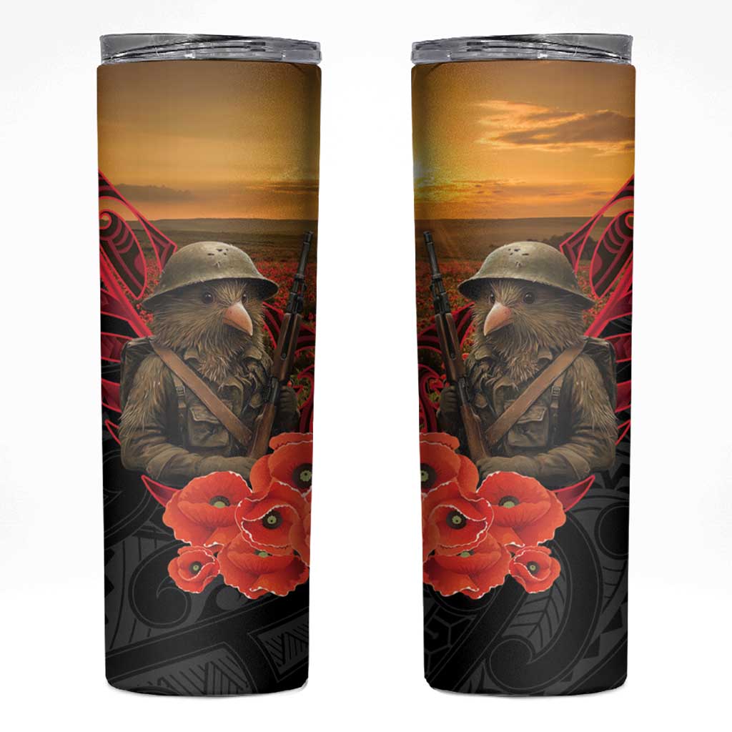 Maori Kiwi Soldier Fern Tattoo ANZAC Day Skinny Tumbler Lest We Forget LT9 Black - Polynesian Pride