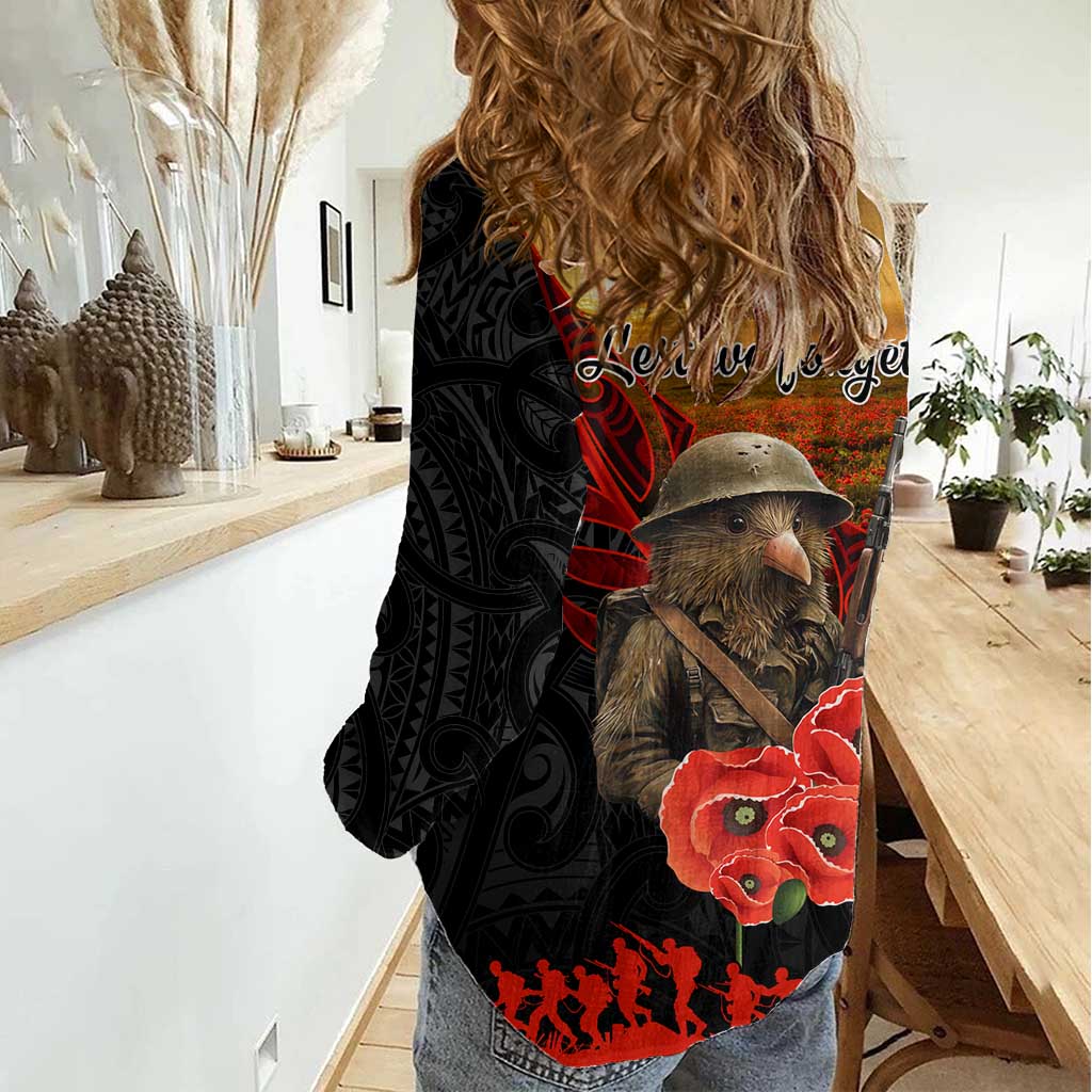 Maori Kiwi Soldier Fern Tattoo ANZAC Day Women Casual Shirt Lest We Forget LT9 - Polynesian Pride