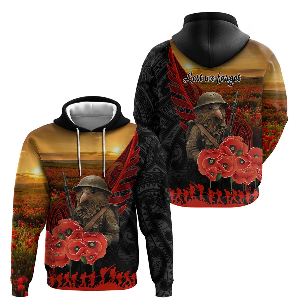 Maori Kiwi Soldier Fern Tattoo ANZAC Day Zip Hoodie Lest We Forget