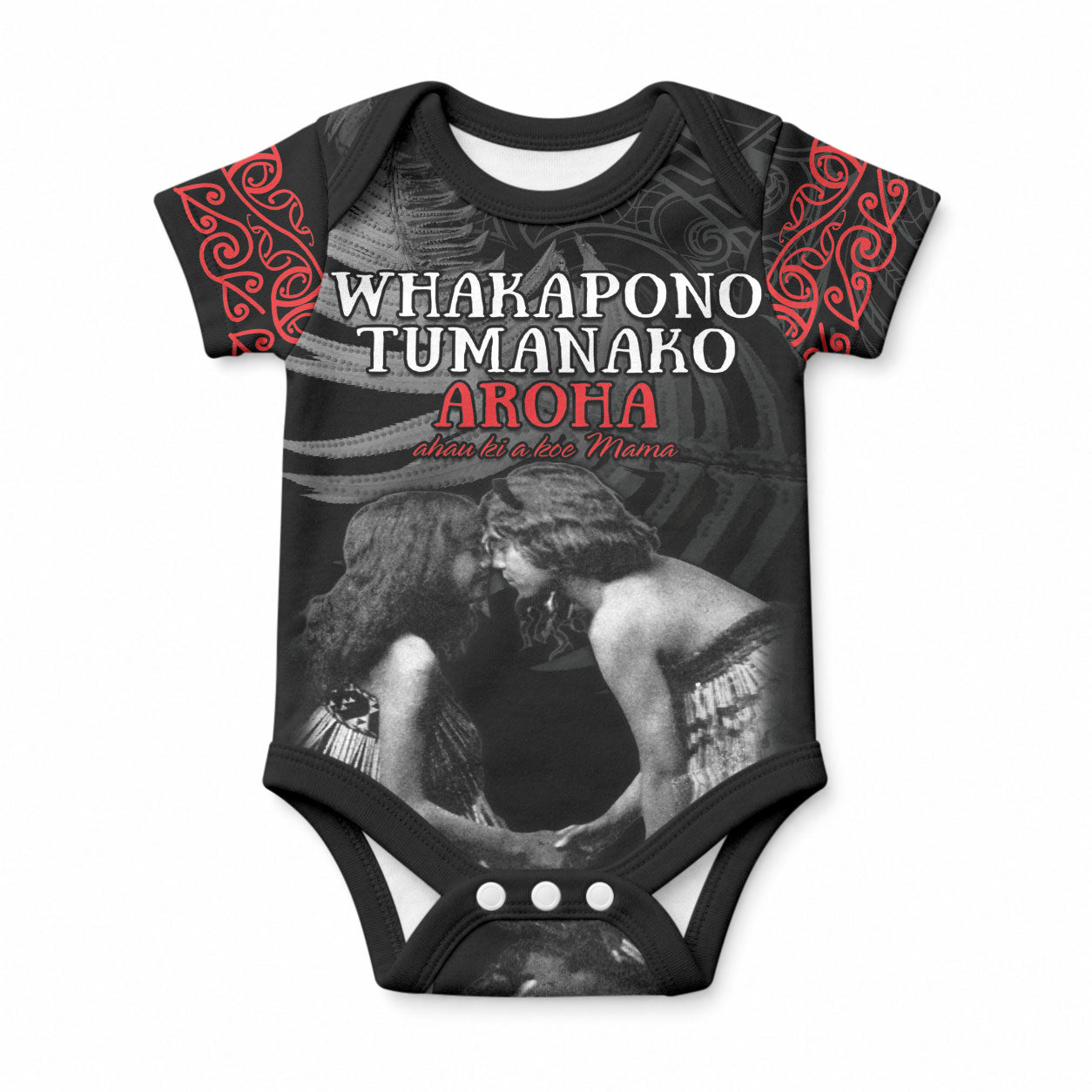New Zealand Mother's Day Baby Onesie Maori Hongi Aroha Ahau Ki A Koe Mama LT9 Black - Polynesian Pride