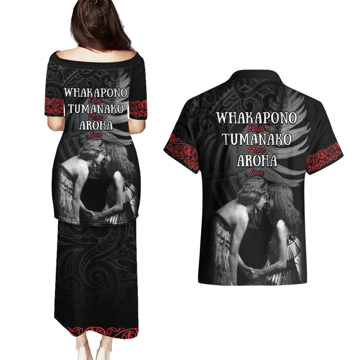 New Zealand Mother's Day Couples Matching Puletasi and Hawaiian Shirt Maori Hongi Aroha Ahau Ki A Koe Mama LT9 - Polynesian Pride