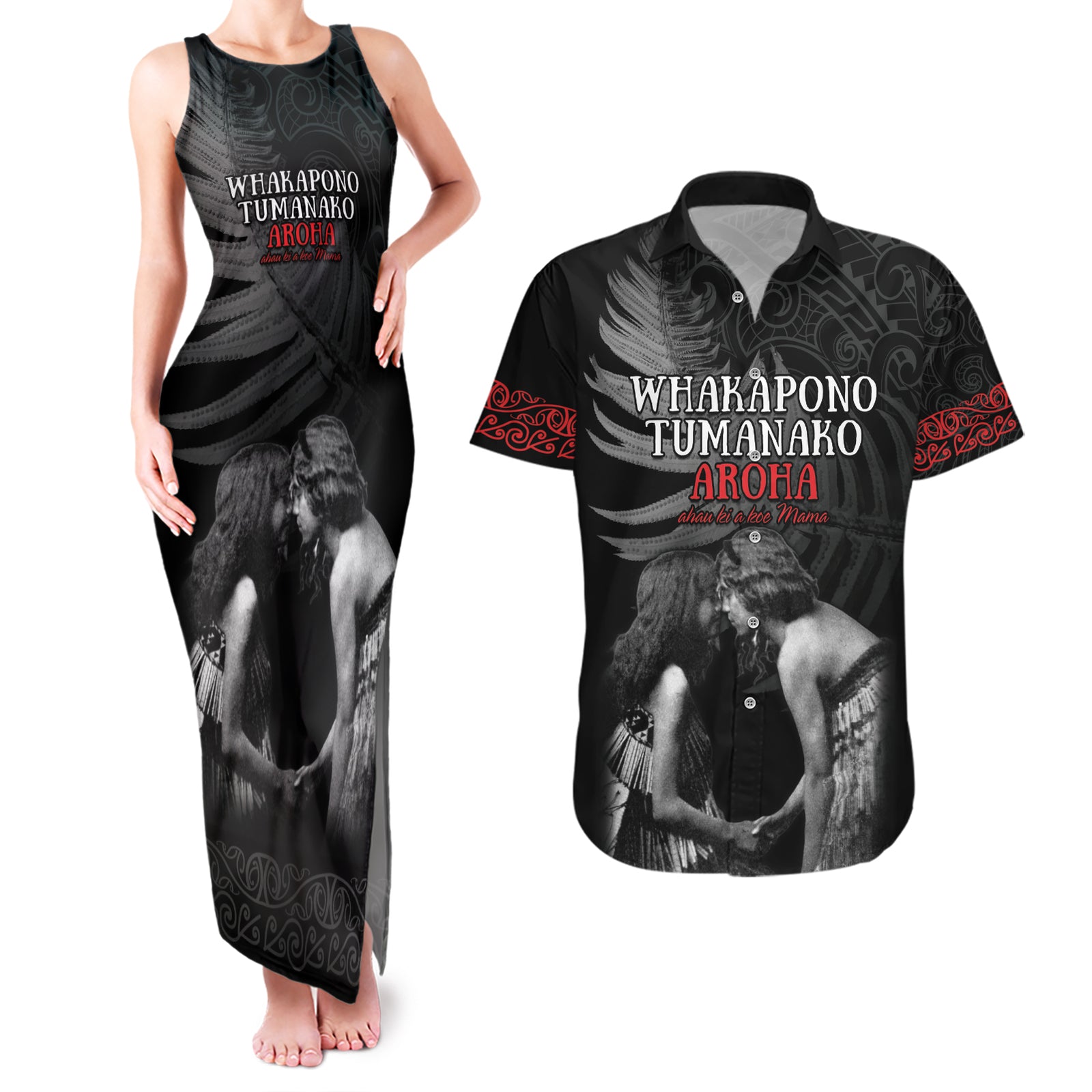 New Zealand Mother's Day Couples Matching Tank Maxi Dress and Hawaiian Shirt Maori Hongi Aroha Ahau Ki A Koe Mama