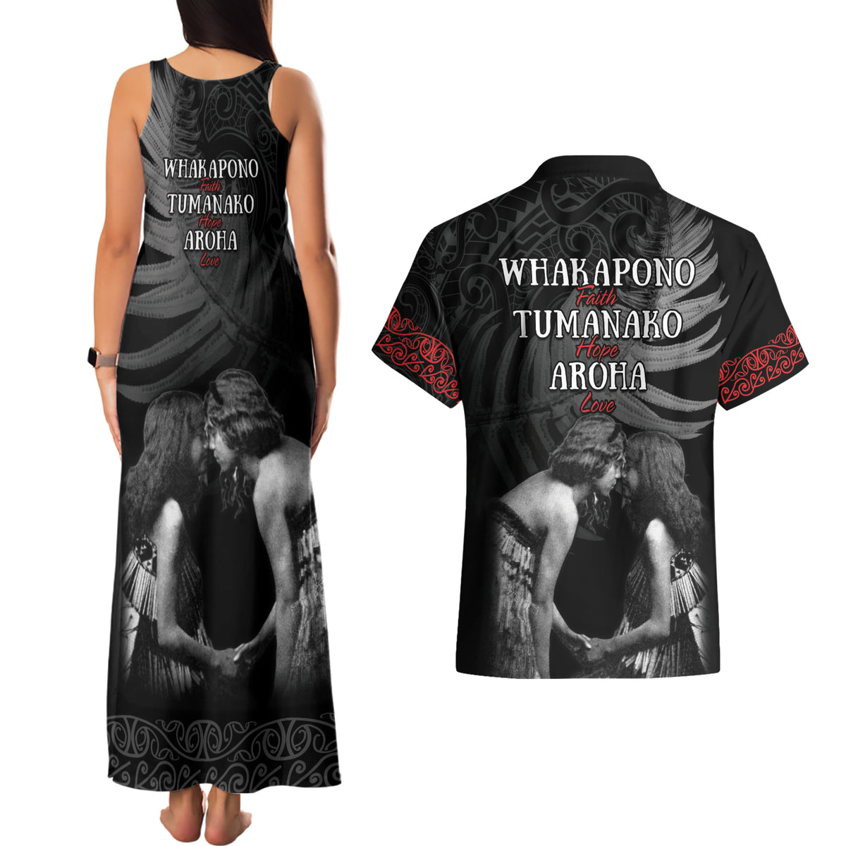New Zealand Mother's Day Couples Matching Tank Maxi Dress and Hawaiian Shirt Maori Hongi Aroha Ahau Ki A Koe Mama LT9 - Polynesian Pride