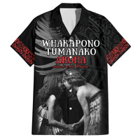 New Zealand Mother's Day Family Matching Off Shoulder Maxi Dress and Hawaiian Shirt Maori Hongi Aroha Ahau Ki A Koe Mama LT9 Dad's Shirt - Short Sleeve Black - Polynesian Pride