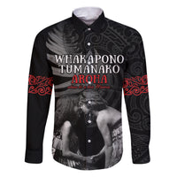 New Zealand Mother's Day Family Matching Puletasi and Hawaiian Shirt Maori Hongi Aroha Ahau Ki A Koe Mama LT9 Dad's Shirt - Long Sleeve Black - Polynesian Pride