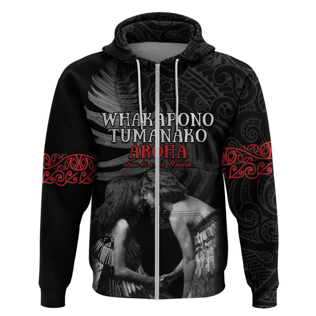 New Zealand Mother's Day Hoodie Maori Hongi Aroha Ahau Ki A Koe Mama LT9 Zip Hoodie Black - Polynesian Pride
