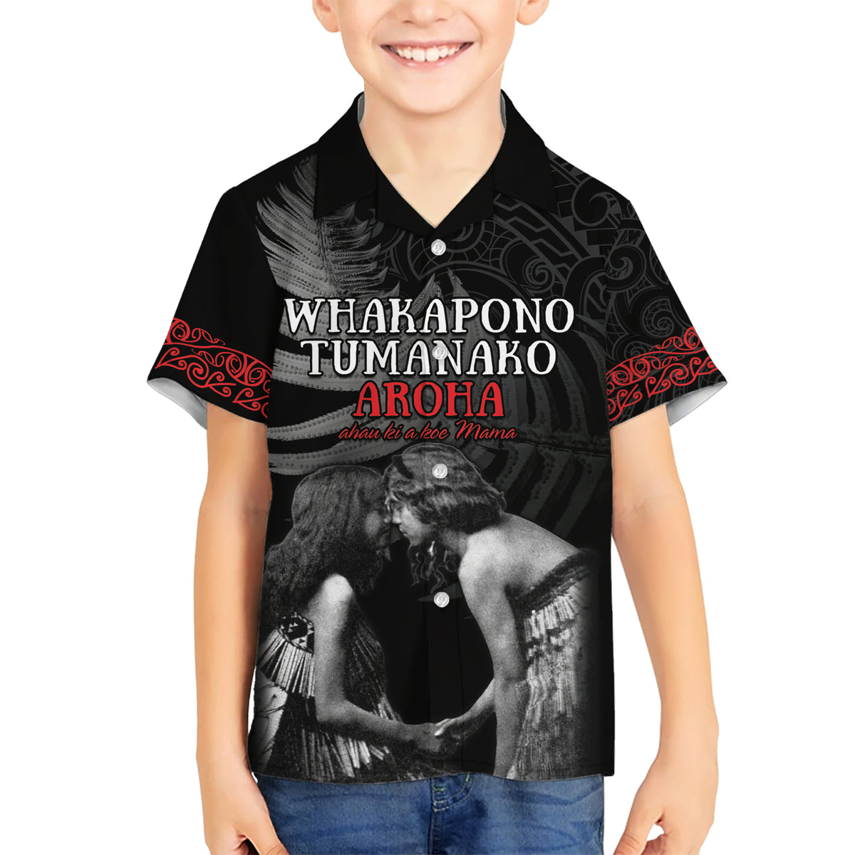 New Zealand Mother's Day Kid Hawaiian Shirt Maori Hongi Aroha Ahau Ki A Koe Mama LT9 Kid Black - Polynesian Pride