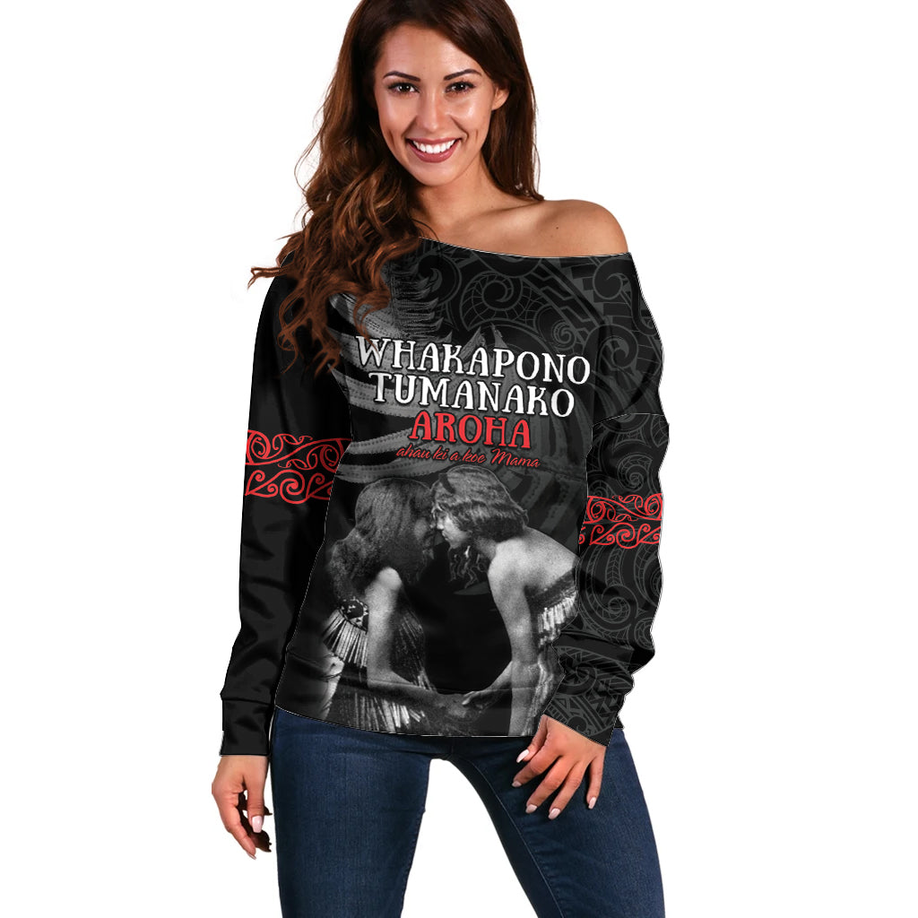 New Zealand Mother's Day Off Shoulder Sweater Maori Hongi Aroha Ahau Ki A Koe Mama