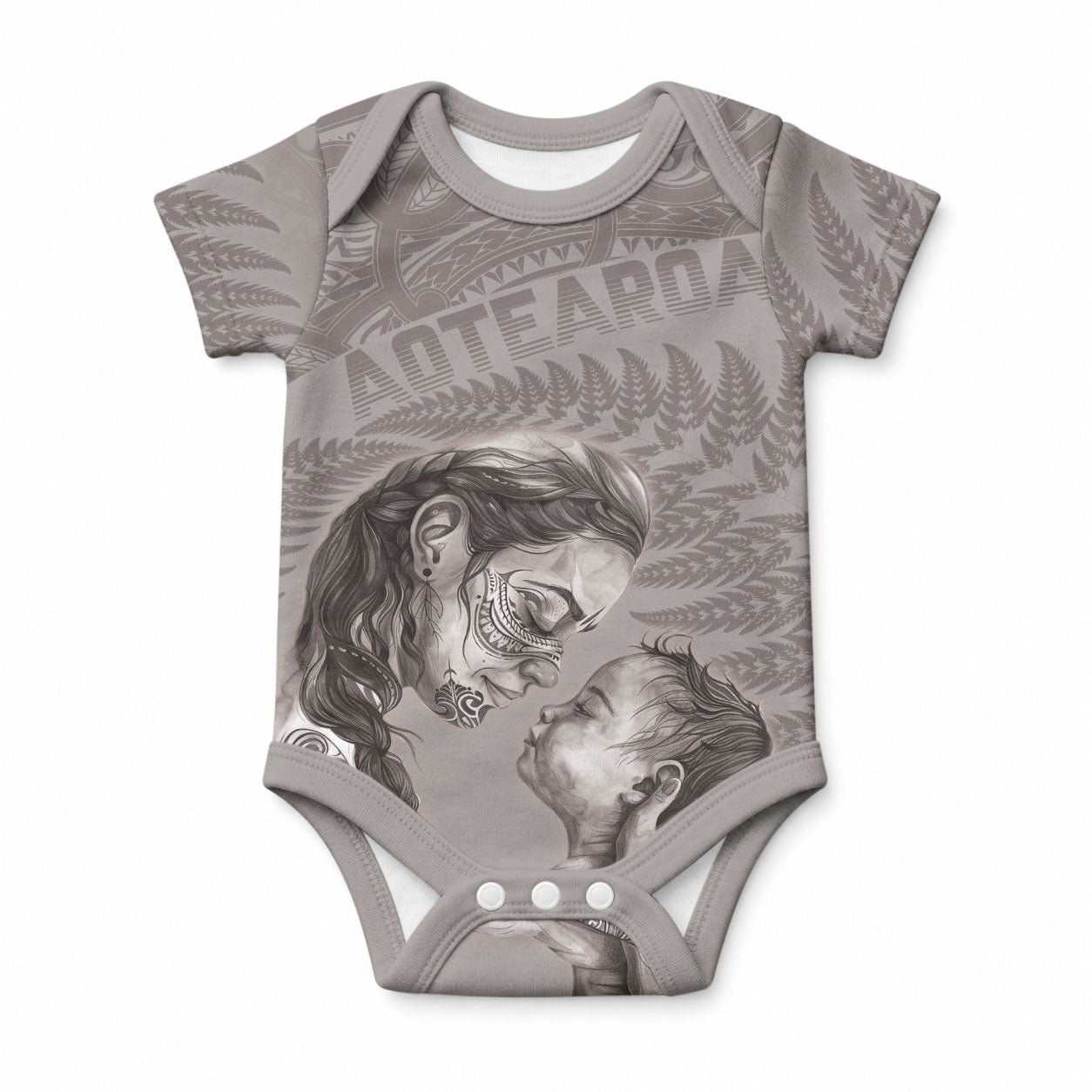New Zealand Mother's Day Baby Onesie Maori Mo Toku Mama Silver Fern LT9 Nude - Polynesian Pride