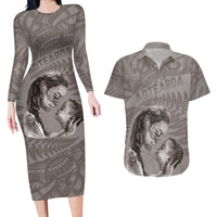 New Zealand Mother's Day Couples Matching Long Sleeve Bodycon Dress and Hawaiian Shirt Maori Mo Toku Mama Silver Fern LT9 Nude - Polynesian Pride
