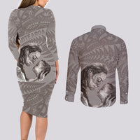 New Zealand Mother's Day Couples Matching Long Sleeve Bodycon Dress and Long Sleeve Button Shirt Maori Mo Toku Mama Silver Fern LT9 - Polynesian Pride