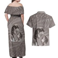 New Zealand Mother's Day Couples Matching Off Shoulder Maxi Dress and Hawaiian Shirt Maori Mo Toku Mama Silver Fern LT9 - Polynesian Pride
