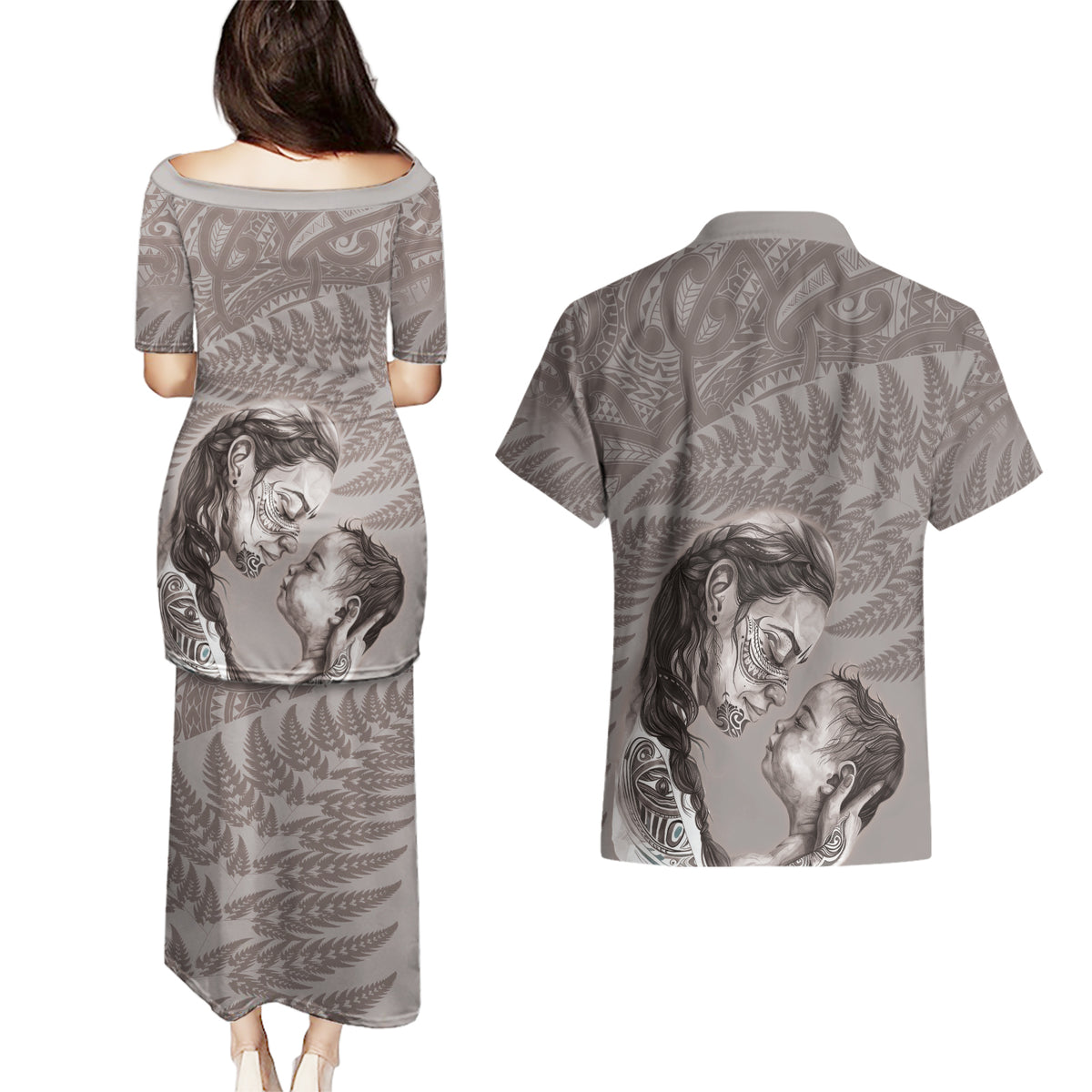 New Zealand Mother's Day Couples Matching Puletasi and Hawaiian Shirt Maori Mo Toku Mama Silver Fern LT9 - Polynesian Pride