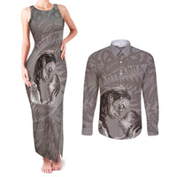 New Zealand Mother's Day Couples Matching Tank Maxi Dress and Long Sleeve Button Shirt Maori Mo Toku Mama Silver Fern LT9 Nude - Polynesian Pride