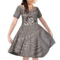 New Zealand Mother's Day Family Matching Off The Shoulder Long Sleeve Dress and Hawaiian Shirt Maori Mo Toku Mama Silver Fern LT9 Daughter's Dress Nude - Polynesian Pride