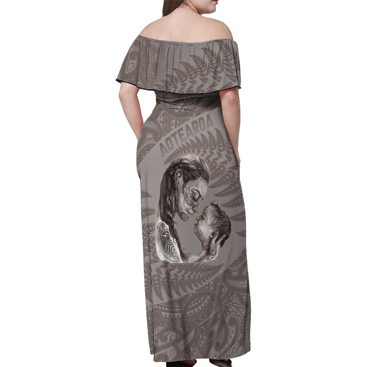 New Zealand Mother's Day Family Matching Off Shoulder Maxi Dress and Hawaiian Shirt Maori Mo Toku Mama Silver Fern LT9 - Polynesian Pride