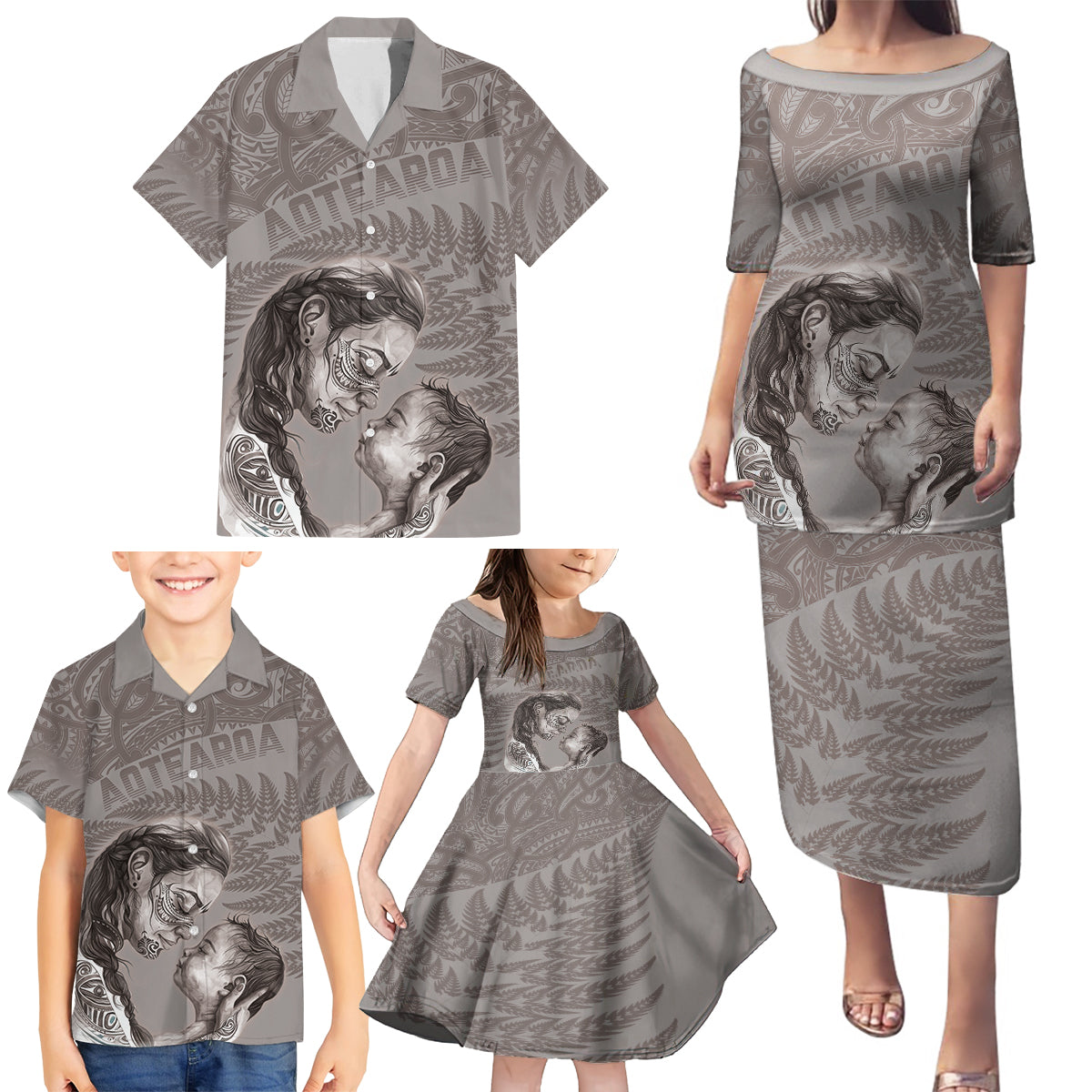 New Zealand Mother's Day Family Matching Puletasi and Hawaiian Shirt Maori Mo Toku Mama Silver Fern LT9 - Polynesian Pride