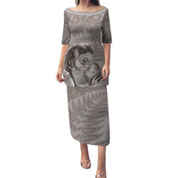 New Zealand Mother's Day Family Matching Puletasi and Hawaiian Shirt Maori Mo Toku Mama Silver Fern LT9 Mom's Dress Nude - Polynesian Pride