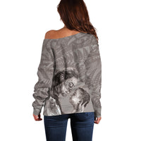 New Zealand Mother's Day Off Shoulder Sweater Maori Mo Toku Mama Silver Fern